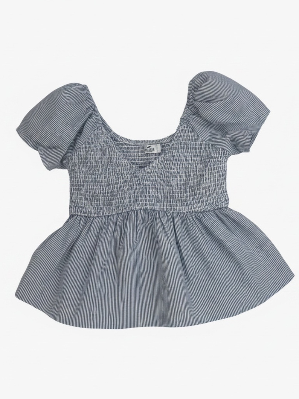 Hollister Blue & White Striped Smocked Puff Sleeve Top